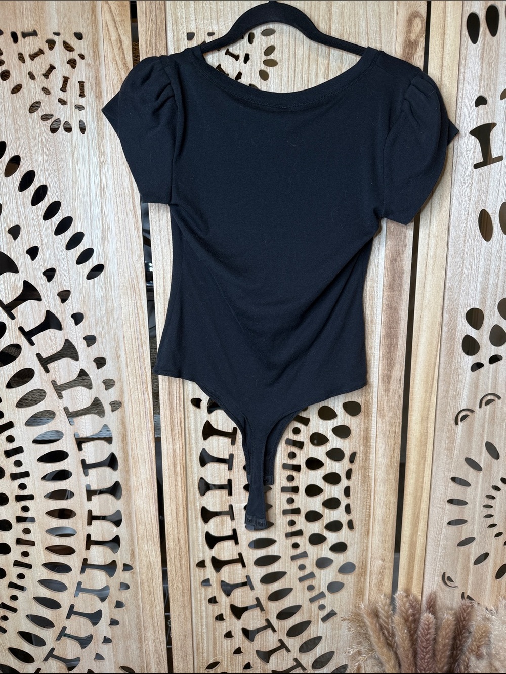 Women's Black Short-Sleeve V-Neck Button Front Bodysuit - Picture 3 of 4